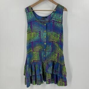 Vintage 90s Big World Mini Dress Womens Size M Memphis Style Abstract Gradient